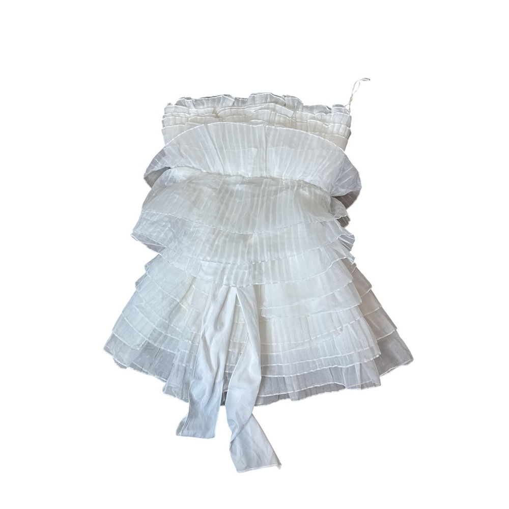 BHLDN Huntington Mini Dress Womens 8 White Pleated Tiered Tulle Fit Flare Party